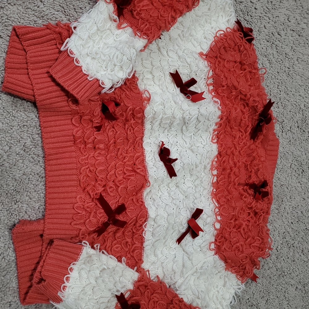 Mighty Fine Red and White Cardigan with Bow Details - Picture 4 of 7